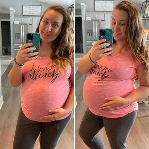 Motherhood Maternity | Pink Pregnancy Shirt "I Love You Already" | Size Small